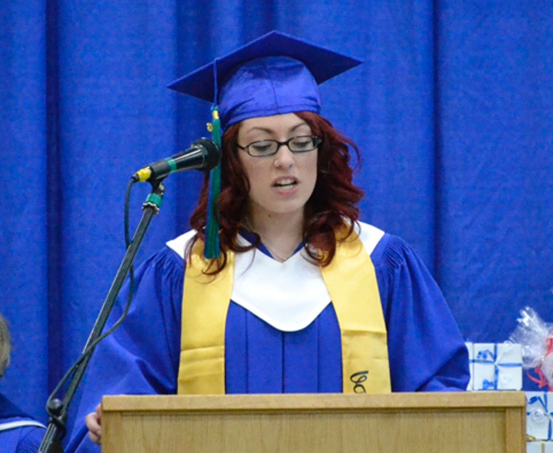 Photo by Carl BR Johnson -- Valedictorian Dana Hall received her recognition for studying Applied Business Technology at the ceremony.